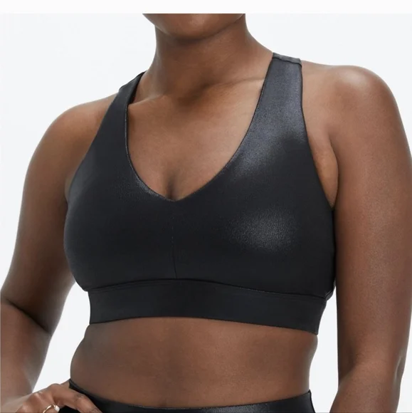 Fabletics On The Go Midi Black Fog Foil Shiny Sportbra - Picture 3 of 3